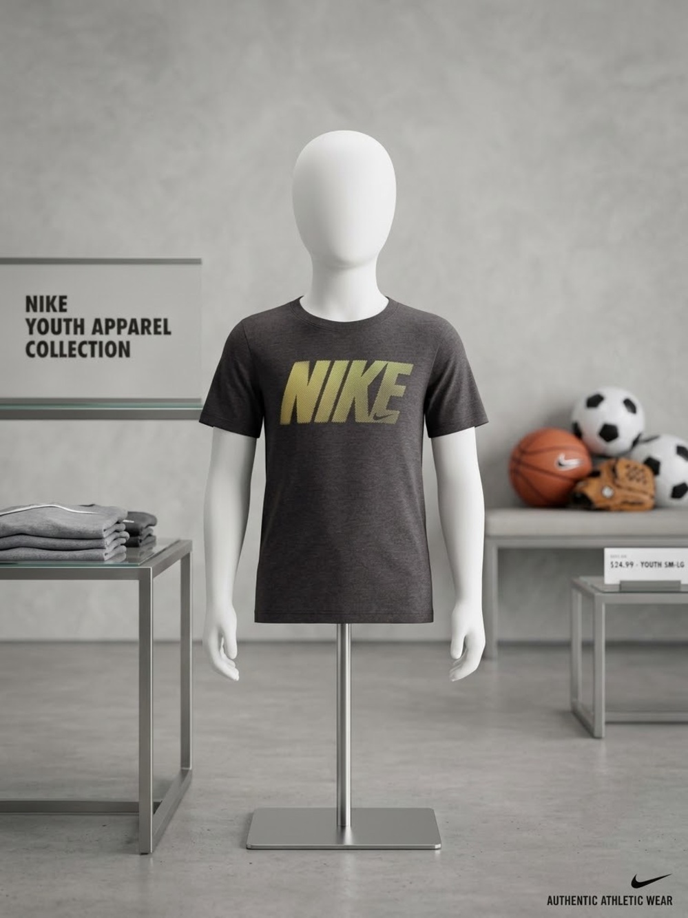 Nike Youth Dark Charcoal Tee with Gold NIKE Logo